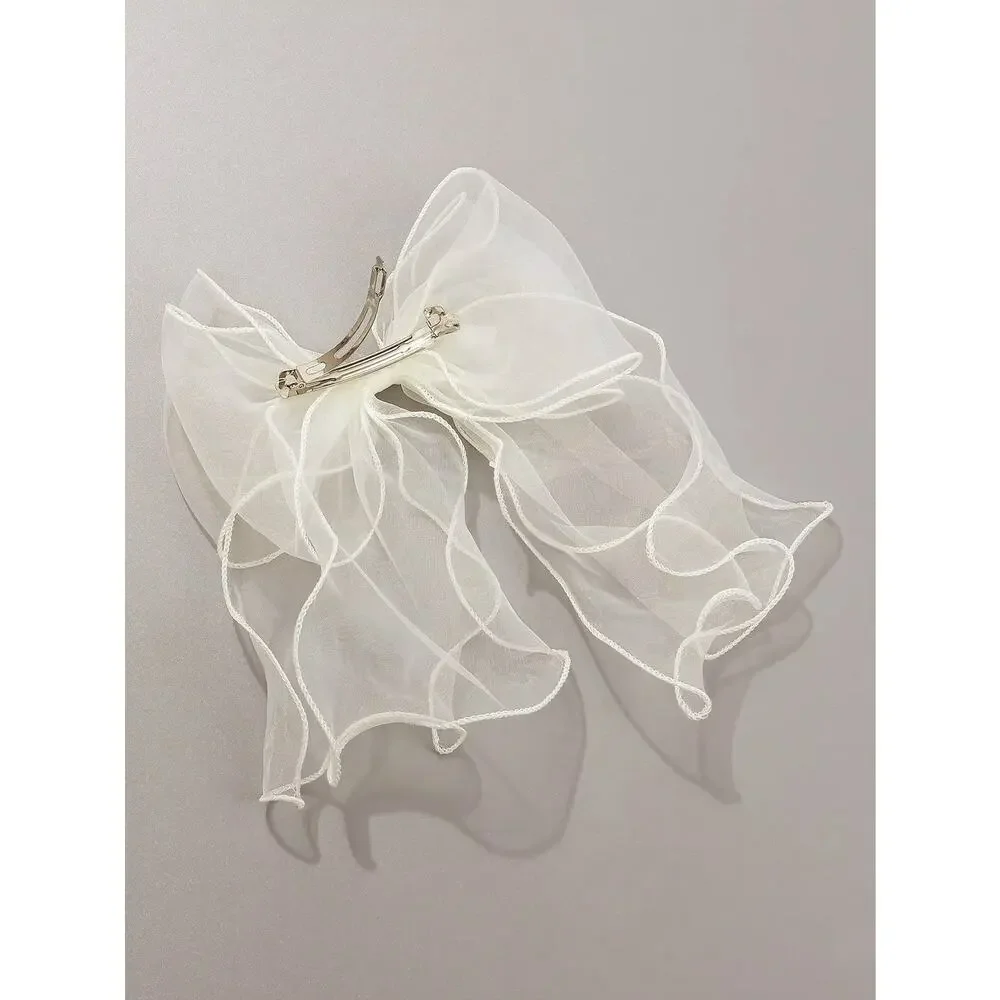 Cream White Chiffon Hair Bow Clips Imported from Japan